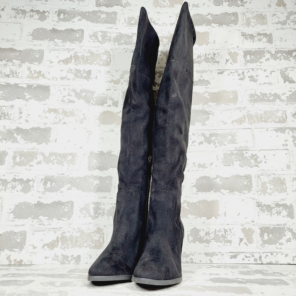 NEW BP. Luke Black Side Zip Block Heel Over The Knee Boots A398 - Picture 2 of 12